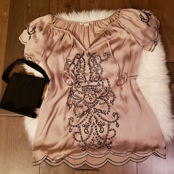 Embroidered Cut-Out Satin  Top - Picture 2 of 4